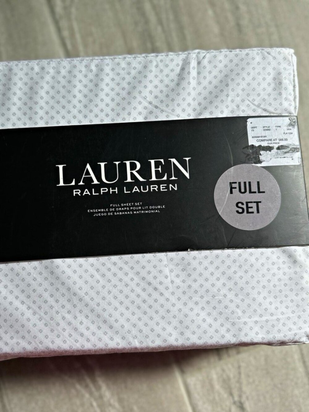 Lauren Ralph Lauren Full Sheet Set White Gray 100% Cotton 4 Piece Bedding
